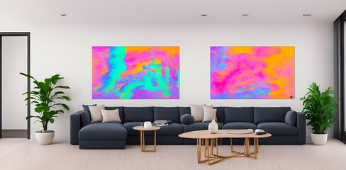 Photo of a cozy living room with dual wall art