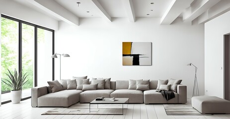 Photo of a spacious and stylish living room featuring a comfortable sectional couch