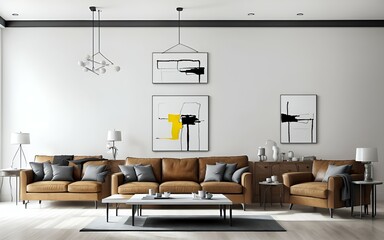Photo of a bright and spacious living room with modern furniture and decor