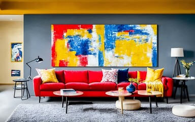 Photo of a cozy and stylish living room with a captivating painting as the focal point