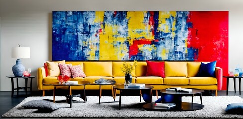 Photo of a cozy living room with a beautiful painting as the focal point