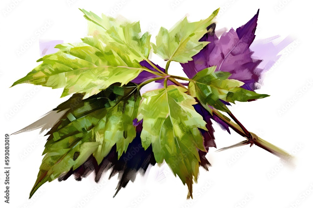 Canvas Prints botanical artwork featuring a leaf with green and purple hues. Generative AI