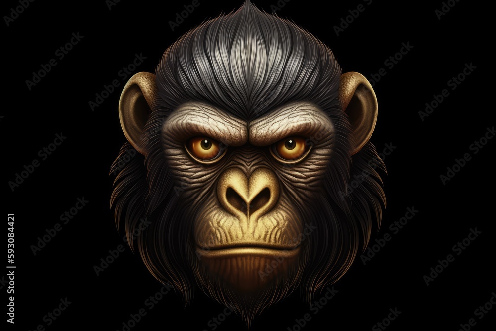 Poster monkeys face with a dark background. generative ai