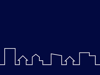 ミニマルな町並みの線画背景：夜