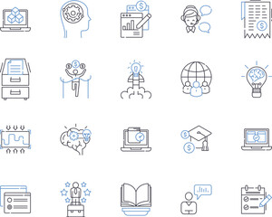Financial profits outline icons collection. Profits, Financial, Earnings, Gains, Revenue, Profitably, Yield vector and illustration concept set. Revenues, Profitability, Investment linear signs