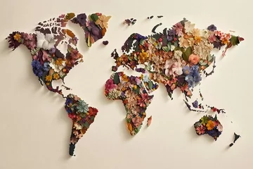 Rolgordijnen World map made from flowers, created with Generative AI technology © RealPeopleStudio