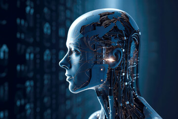 Highly advanced artificial intelligence for the future rise in technological singularity using deep learning algorithms, human android concept, high quality generative ai