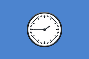 1 - 01:45 - h am pm - 13 - 13:45 - Analog wall clock in minimal design on blue background.