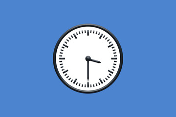 3 - 03:30 - h am pm - 15 - 15:30 - Analog wall clock in minimal design on blue background.