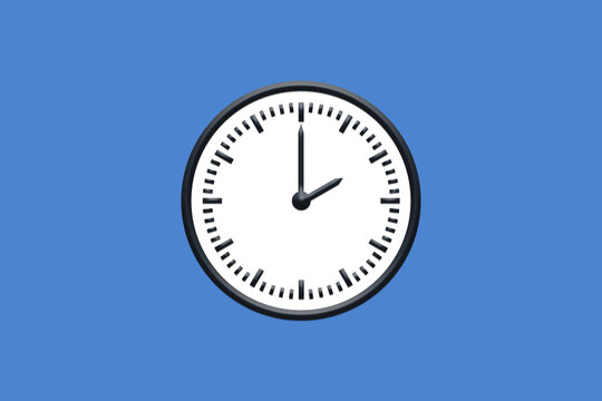 2 - 02:00 - h am pm - 14 - 14:00 - Analog wall clock in minimal design on blue background.