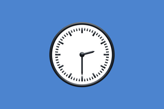 2 - 02:30 - h am pm - 14 - 14:30 - Analog wall clock in minimal design on blue background.