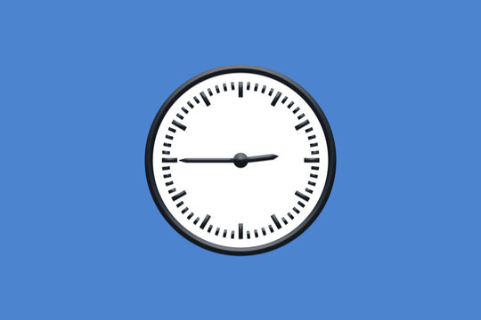 2 - 02:45 - h am pm - 14 - 14:45 - Analog wall clock in minimal design on blue background.