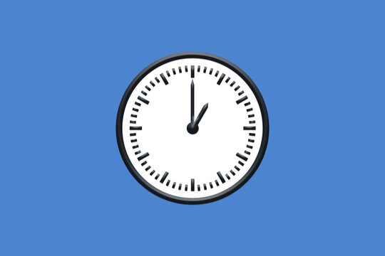 1 - 01:00 - h am pm - 13 - 13:00 - Analog wall clock in minimal design on blue background.