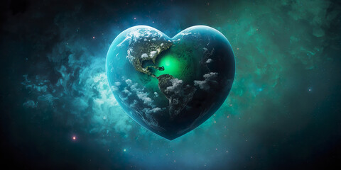 Naklejka na ściany i meble Heart-shaped planet earth, environmental concept, image created with AI