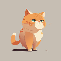 Sad cat download illustration. Red cat illustration. Thinking cat download vector.