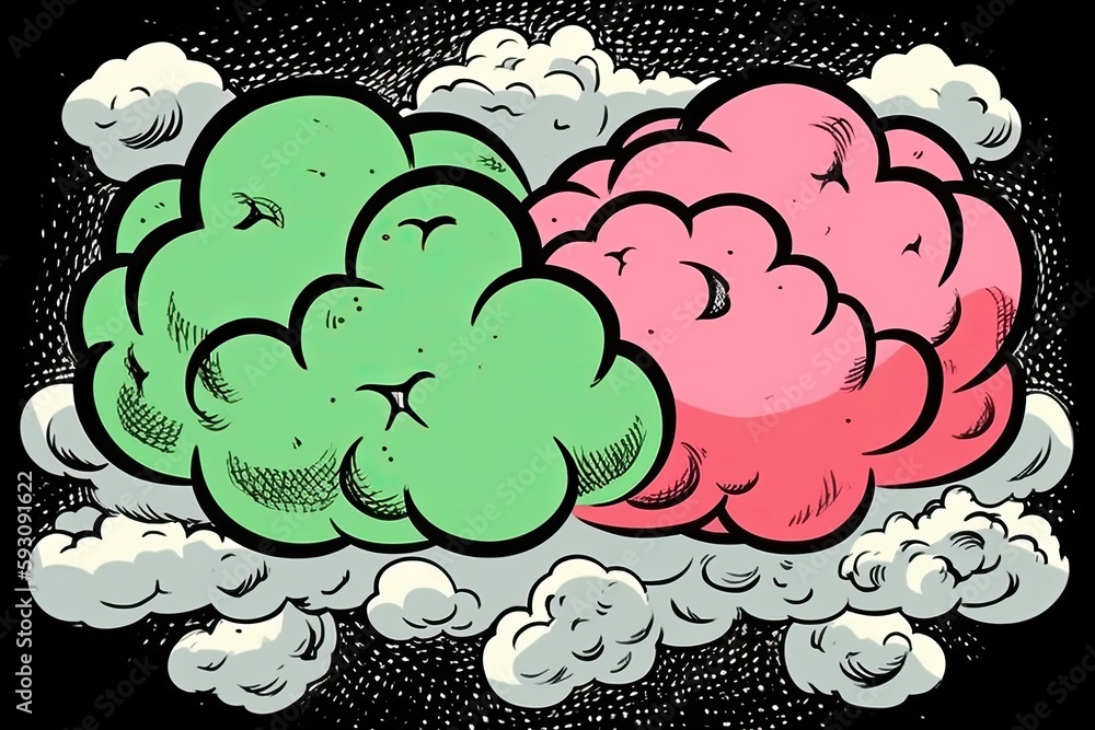 Poster brain floating in the clouds. generative ai
