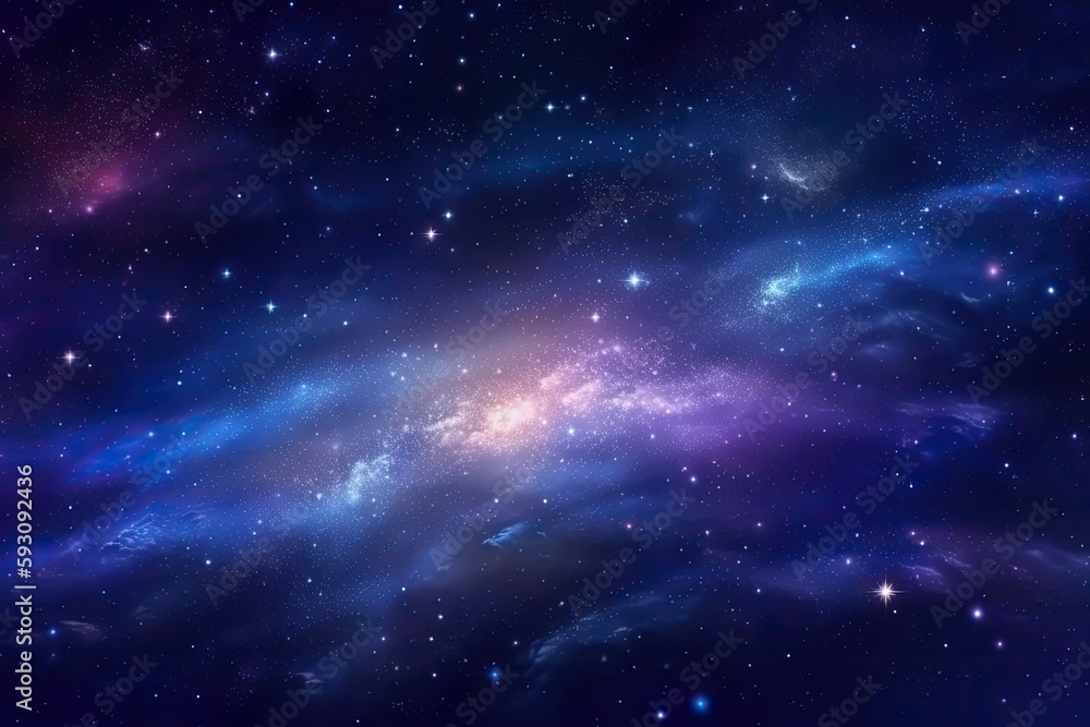 Wall mural stunning cosmic landscape in shades of blue and purple filled with twinkling stars. Generative AI