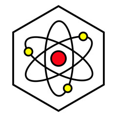 Drawing of an atom with highlighted orbital path of electrons, traditional atomic scheme, atom vector