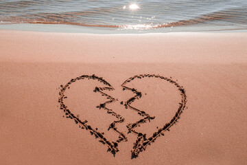 brocken heart  in the sand on the beach