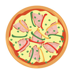 Delicious pizza on white background, top view