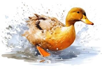 Watercolor splash with a duck, realistic colored painting. creates a graphic. Generative AI