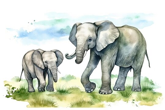 two majestic elephants standing side by side in a grassy savannah. Generative AI