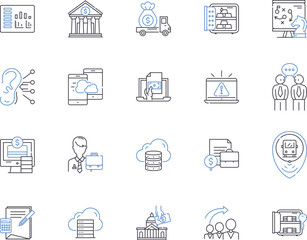 Fototapeta na wymiar Budgeting outline icons collection. Financial, Planning, Saving, Allocation, Forecasting, Expenditure, Control vector and illustration concept set. Costing, Categorizing, Investment linear signs