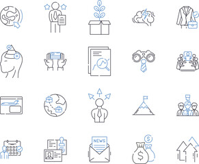 Business analysis outline icons collection. Business, Analysis, Strategy, Process, Model, Planning, Requirements vector and illustration concept set. Market, Data, Cost linear signs