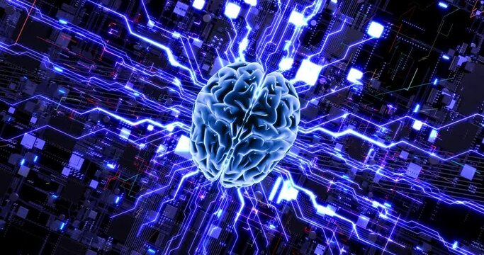 Revolutionizing the Industry: AI-Driven Computer Chips and Technology. Digital Human Brain Symbolizing AI.