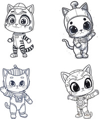 Set of cute cartoon cats in space suit. hand drawn vector illustration
