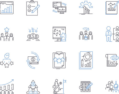 Productivity outline icons collection. Efficiency, Output, Effectiveness, Automation, Streamline, Organize, Goal-Setting vector and illustration concept set. Plan, Optimize, Outcome linear signs