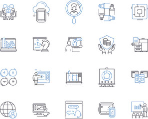 Corporation office outline icons collection. Corporate, Office, Building, Headquarters, Complex, Suite, Headquarters vector and illustration concept set. Facility, Workplace, Centre linear signs