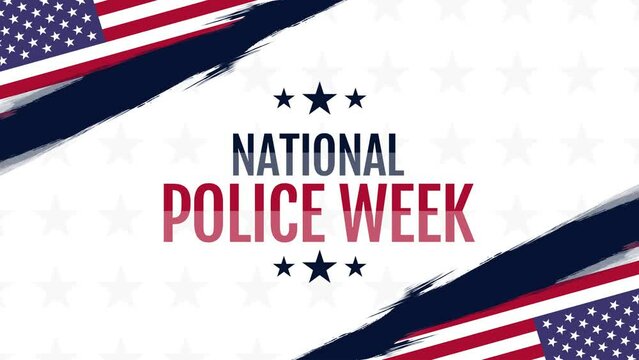 National Police Week 4k Animation with American flag and typography. National Police Week animation on white background