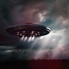 Fototapeta na wymiar UFO in Stormy Sky - generative ai