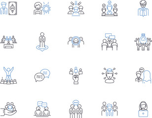 Fototapeta na wymiar Coaching expert outline icons collection. seapratedCoach, Expert, Training, Mentor, Advisor, Guidance, Mentoring vector and illustration concept set. Counselor, Tutor, Instructor linear signs
