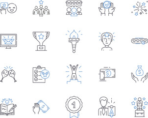 Success and income outline icons collection. Income, Success, Prosperity, Achievement, Excel, Gains, Reward vector and illustration concept set. Wealth, Riches, Triumph linear signs