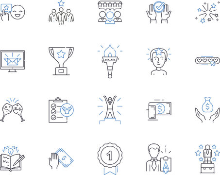 Success and income outline icons collection. Income, Success, Prosperity, Achievement, Excel, Gains, Reward vector and illustration concept set. Wealth, Riches, Triumph linear signs