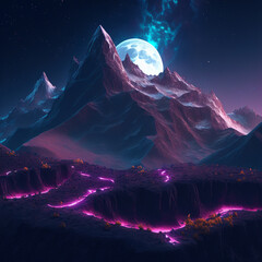 Lightning over the mountains, abstract theme colourful, element for backgrounds, banners, wallpapers, posters and covers. Generative Ai