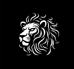 Flat vector illustration of lion silhouette portrait on black background