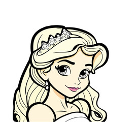 Flat vector illustration of a portrait of a smiling cartoon princess