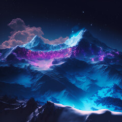 Lightning over the mountains, abstract theme colourful, element for backgrounds, banners, wallpapers, posters and covers. Generative Ai