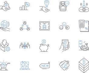 Promotions and discounts outline icons collection. Promotions, discounts, deal, sale, offer, voucher, coupon vector and illustration concept set. markdown, bargain, save linear signs