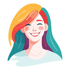 Colorful Hair Woman  Flat Icon Isolated On White Background