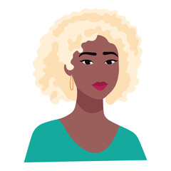 Afro-american Blonde Hair Woman  Flat Icon Isolated On White Background