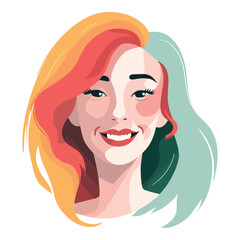 Colorful Hair Woman  Flat Icon Isolated On White Background