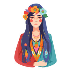 Hippie Woman  Flat Icon Isolated On White Background