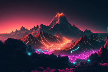 Lightning over the mountains, abstract theme colourful, element for backgrounds, banners, wallpapers, posters and covers. Generative Ai