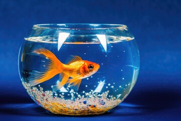 Naklejka na ściany i meble swimming goldfish in a glass bowl filled with water. Generative AI