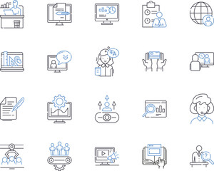 Working enterprise outline icons collection. Enterprise, Working, Business, Organization, Firm, Company, Corporation vector and illustration concept set. Department, Project, Office linear signs