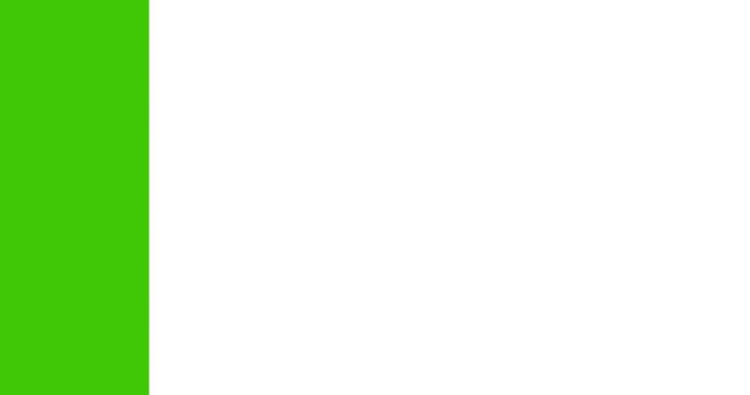 Simple transition animation. Modern green and yellow shapes transition in horizontal direction on white background.